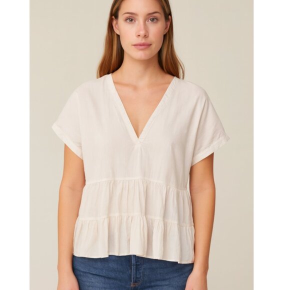 Xirena Shirt Womens Medium Light Pink Ruffle Hem V Neck 100% Cotton Made USA - Picture 1 of 6